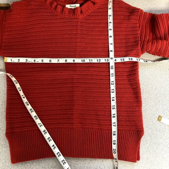 Madewell Sweater Women XS Red Cotton Wool Ruffle-Neck Ribbed AG587 - Picture 8 of 8